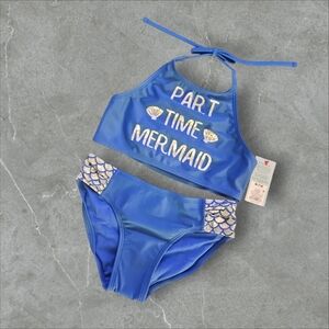 Cat & Jack Girls 2 Pieces Set Bikini Print Part Time Mermaid Blue Size M